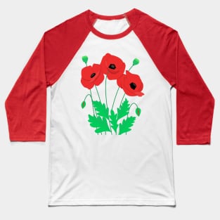 Poppies Wild Flowers Illustration Baseball T-Shirt